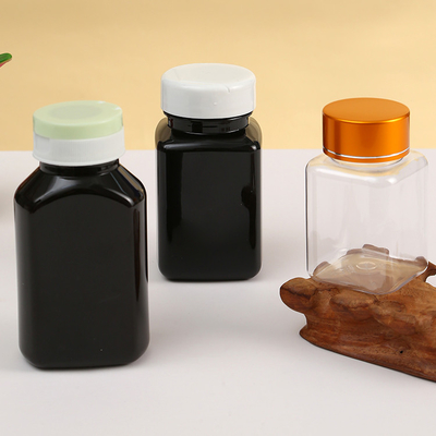 120cc 150cc 200cc 250cc Vitamin Pill Bottle Black Square Shape PET Bottle