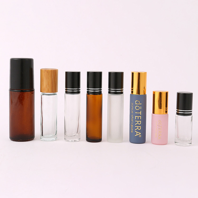 Glass Perfume Roller Ball Bottles Bamboo Or Wooden Lid 5ml 10ml 15ml