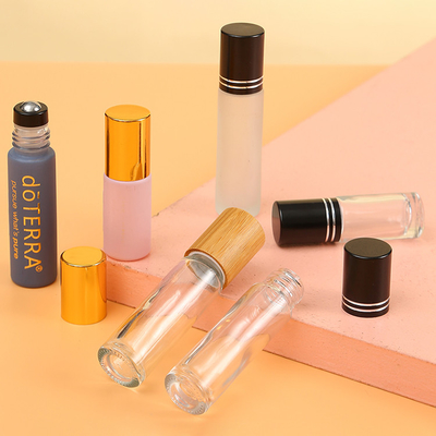 Glass Perfume Roller Ball Bottles Bamboo Or Wooden Lid 5ml 10ml 15ml
