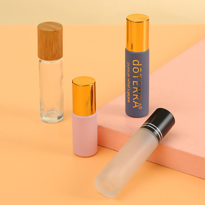 Glass Perfume Roller Ball Bottles Bamboo Or Wooden Lid 5ml 10ml 15ml