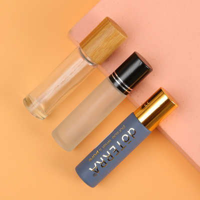 Glass Perfume Roller Ball Bottles Bamboo Or Wooden Lid 5ml 10ml 15ml