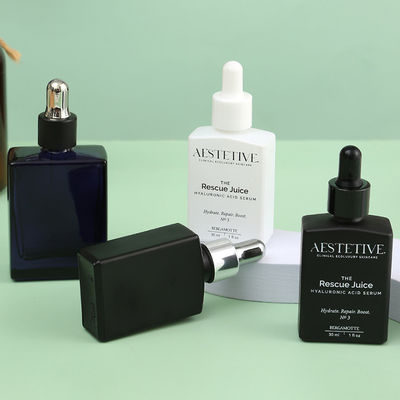 10ml 15ml 30ml 50ml Square shape Black White Color Perfume glass bottles with  Metal Silver Dropper and logo label print