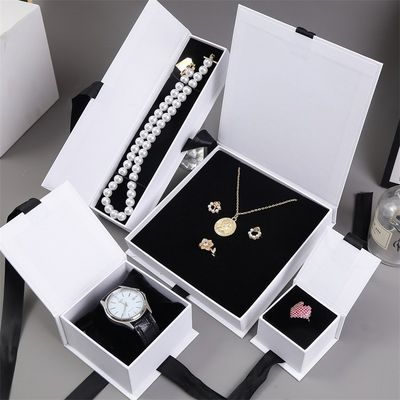 Cardboard Paper Jewelry Set Box For Ring Necklace Rectangle Foam Filled 7x9x3cm