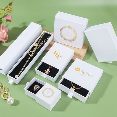 Cardboard Paper Jewelry Set Box For Ring Necklace Rectangle Foam Filled 7x9x3cm
