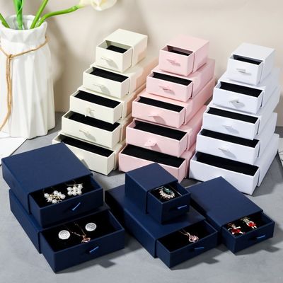 Small Printed Jewelry Packing Drawer Box Cardboard Paper Necklace Ring With Foam