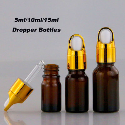 Customized Accepted Essential Oil Small Round Empty Shiny Silver Gold Dropper Oil Bottle with Unique Flower Basket Rubber