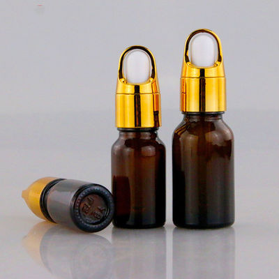 Customized Accepted Essential Oil Small Round Empty Shiny Silver Gold Dropper Oil Bottle with Unique Flower Basket Rubber