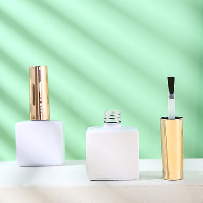 OEM Custom Logo Design Unique Square White Color Uv Gel Containers Glass Empty Nail Polish Bottles with Brush Chrome Golden Cap