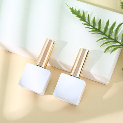 OEM Custom Logo Design Unique Square White Color Uv Gel Containers Glass Empty Nail Polish Bottles with Brush Chrome Golden Cap