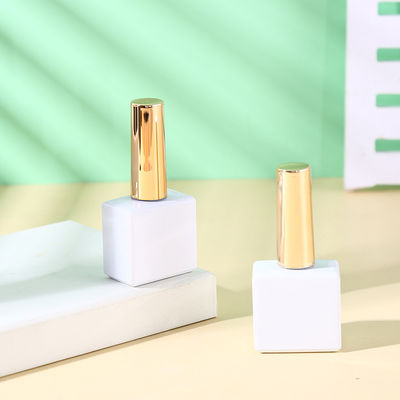 OEM Custom Logo Design Unique Square White Color Uv Gel Containers Glass Empty Nail Polish Bottles with Brush Chrome Golden Cap