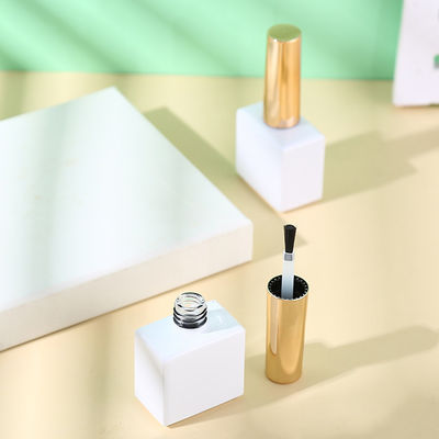 OEM Custom Logo Design Unique Square White Color Uv Gel Containers Glass Empty Nail Polish Bottles with Brush Chrome Golden Cap