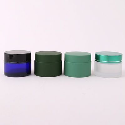 Customized Colors Matte Black Soft Touch Blue Green Amber Glass Cream Jar With Gold Black Sliver Aluminium Cap 5g 10g 15g 30g 50g 100g