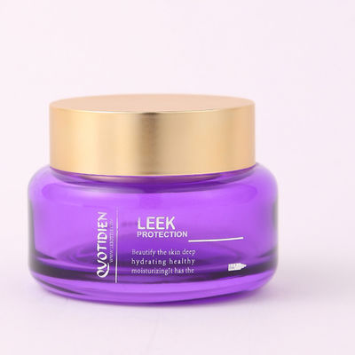 Luxury Empty Glass Face Cream Jar 30g Refillable Body Butter Jars 1oz Cosmetic Round Purple Glass Jars with Golden Matte Lids