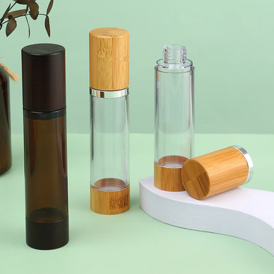 Collar Material AS Senior PAK Custom 15ml 30ml 50ml 80ml 100ml 120ml Serum Round Cylinder Cosmetic Wooden Bamboo Cream Airless Pump Bottle
