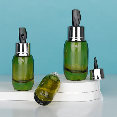 Skin Care Serum Cream Bottles 15ml 30ml 50ml Clear Green Glass Designs with Stirring Stick Customizable
