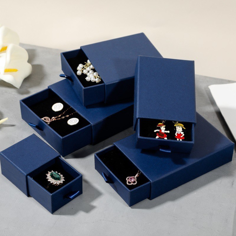 Small Printed Jewelry Packing Drawer Box Cardboard Paper Necklace Ring With Foam